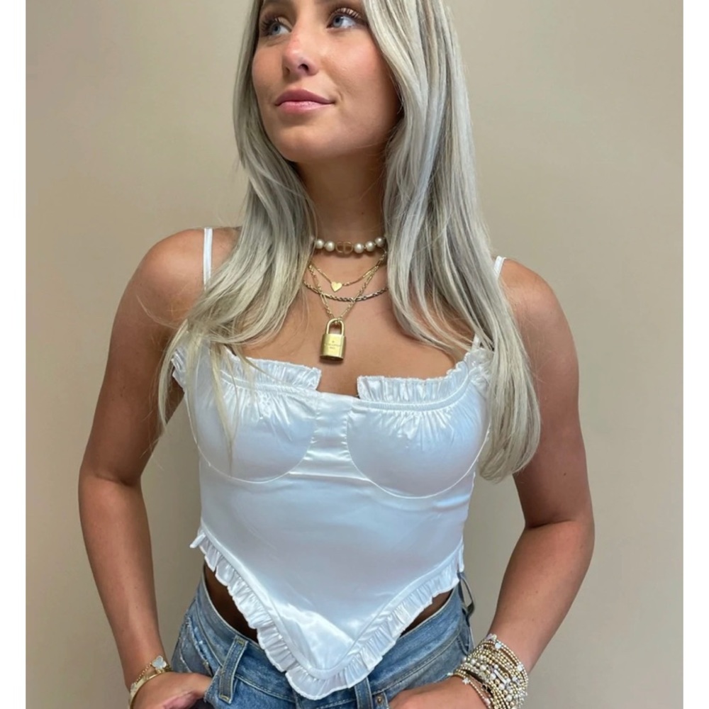 TIC TOC Boutique Satin Ruffle Crop Top White Romantic